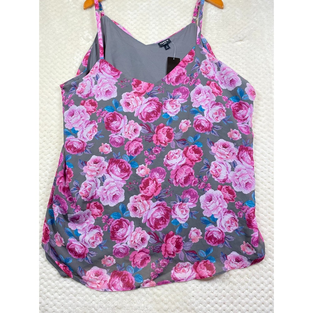 Torrid Sophie Gray Pink Floral Swing Cami Women 4 4X 26 Chiffon V-Neck Tank Top